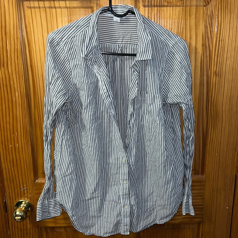 Old Navy Button Down Shirt White with Navy Stripes Size L